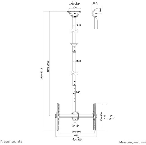 Neomounts CL35-440BL16XL Monitor/TV-beugel plafond 37-70" - h 250-300 cm