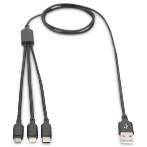 DIGITUS 3-in-1 Oplaadkabel USB A > Lightning, Micro USB, USB-C
