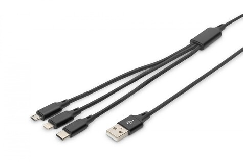 DIGITUS 3-in-1 Oplaadkabel USB A > Lightning, Micro USB, USB-C