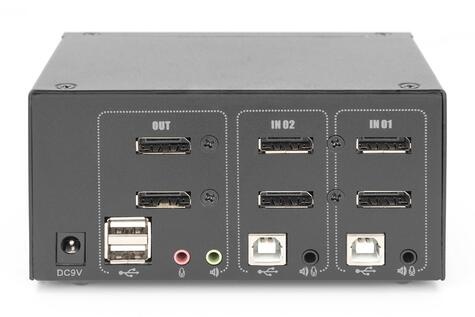 DIGITUS KVM Switch, 2-Port, 4K60Hz, 4xDP in,2xUSB-B,2xAudio