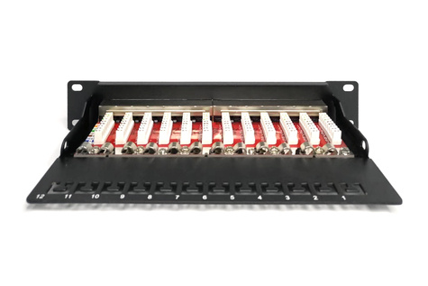 DIGITUS CAT 6A patchpaneel, afgeschermd, 12-poorts, 1HE, 10", zwart - 1U