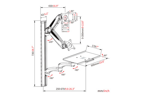 DIGITUS Werkstation (monitor, toetsenbord, muis) Wandmontage
