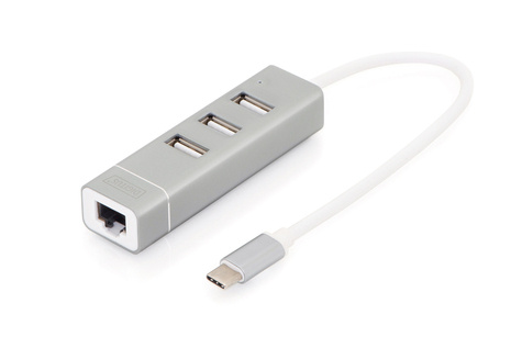 DIGITUS DIGITUS USB 2.0 3-poorts hub & Fast Eth. LAN-adapter met type C