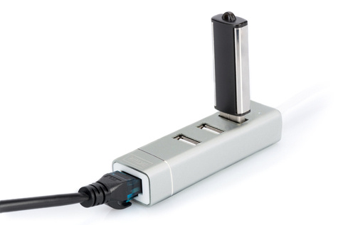 DIGITUS USB 2.0 3-poorts hub & Fast Eth. LAN-adapter met type C