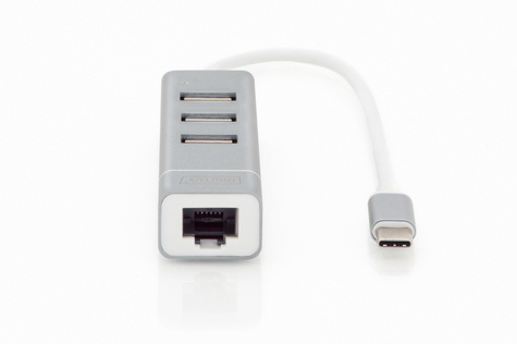 DIGITUS USB 2.0 3-poorts hub & Fast Eth. LAN-adapter met type C