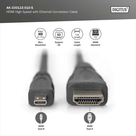 DIGITUS HDMI High Speed met Ethernet-verbindingskabel, 1m