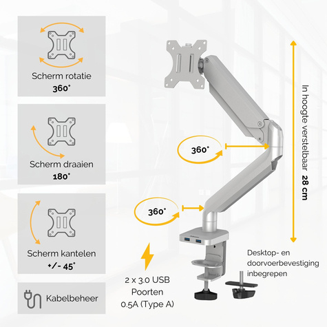 Fellowes PLATINUM SERIES SINGLE MONITOR ARM SILVER