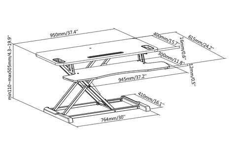 DIGITUS Bureau opzetstuk verstelbaar 95x61x11-46cm schw.