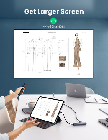 Ugreen UGREEN USB-C to 2*USB 3.0+HDMI+RJ45 Ethernet Adapter+PD 10919