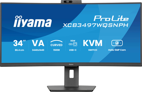 Iiyama Iiyama 34iWIDE LCD 3440 x 1440 UWQHD Curved VApanel LED Bl. Built-in 5 MP Cam