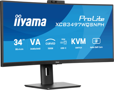 Iiyama 34iWIDE LCD 3440 x 1440 UWQHD Curved VApanel LED Bl. Built-in 5 MP Cam