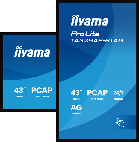 Iiyama 43iLCD All-In-One Interactive Display with Android OS Bonded DeepContrast Projective Capacitive 20-Points Touch Screen 3840 x 2160 4K UHD VA panel LED Bl.