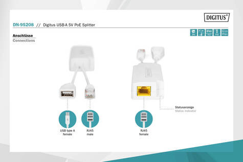 DIGITUS USB-A 5V PoE Splitter