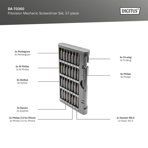 DIGITUS Precision screwdriver handle with bit set - 57 pieces