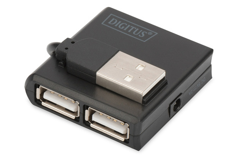 DIGITUS USB-Hub 4-poorts 2.0->4xA2.0 geïntegreerde kabel zwart