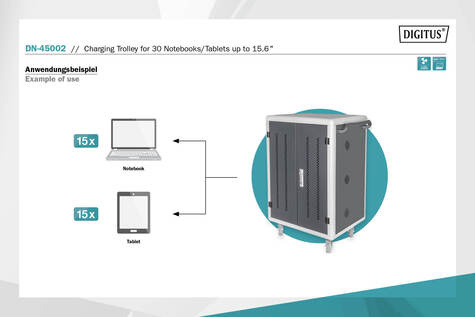DIGITUS Mobiele laadkast voor 30 notebooks / tablets tot 15,6 inch, USB-A - RAL 9005