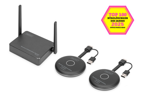 DIGITUS Wireless Collaboration System - 2 Transmitters + 1 Receiver - wireless video/audio extender - 802.11a, 802.11b/g/n, Wi-Fi 5