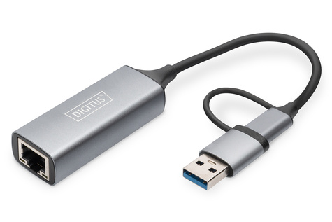 DIGITUS USB type-C™ gigabit ethernet adapter 2.5G, USB-C™ + USB A (USB 3.1/3.0)