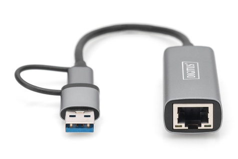 DIGITUS USB type-C™ gigabit ethernet adapter 2.5G, USB-C™ + USB A (USB 3.1/3.0)