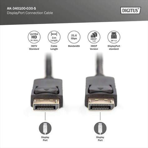 DIGITUS DisplayPort Aansluitkabel DP St/St UHD 4K - 3m