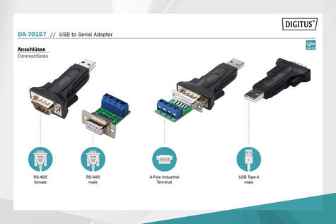 DIGITUS Adapter USB2.0 -> Seriële RS485 St/St + 0.8m Kab.