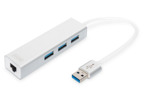 DIGITUS USB 3.0 hub met 3 poorten en Gigabit LAN-adapter