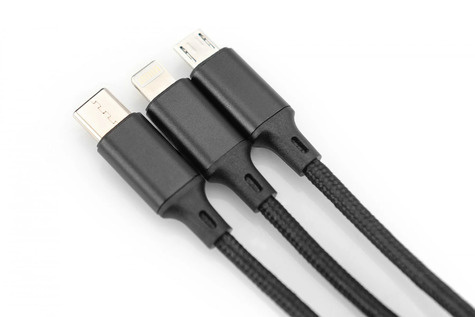 DIGITUS 3-in-1 Oplaadkabel USB A > Lightning, Micro USB, USB-C