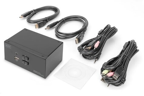 DIGITUS KVM Switch, 2-Port, 4K60Hz, 4xDP in,2xUSB-B,2xAudio