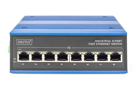DIGITUS Professional 8-poorts Fast Ethernet netwerkswitch, industrieel, onbeheerd, 1 RJ45 uplink