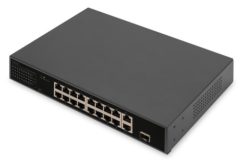 DIGITUS 16-poorts Fast Ethernet PoE-switch, 2 Gigabit uplinks (RJ45 / SFP) - rack-mountable