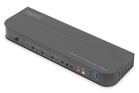 DIGITUS DIGITUS KVM-switch, 4-poorts, 4K60Hz, 4 x DP in, 1 x DP/HDMI uit