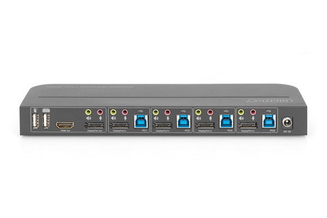 DIGITUS KVM-switch, 4-poorts, 4K60Hz, 4 x DP in, 1 x DP/HDMI uit