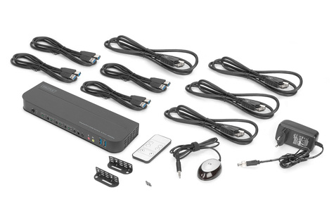 DIGITUS KVM-switch, 4-poorts, 4K60Hz, 4 x DP in, 1 x DP/HDMI uit