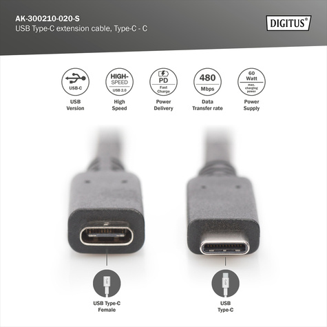 DIGITUS USB-C extension cable - USB-C to USB-C - 2 m