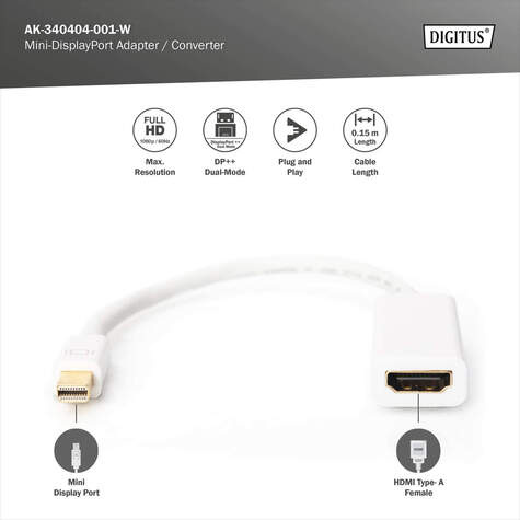 DIGITUS DisplayPort verloopkabel - 15 cm