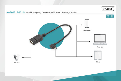 DIGITUS USB Adapter - Micro USB Type-B/USB Type-A - 20 cm