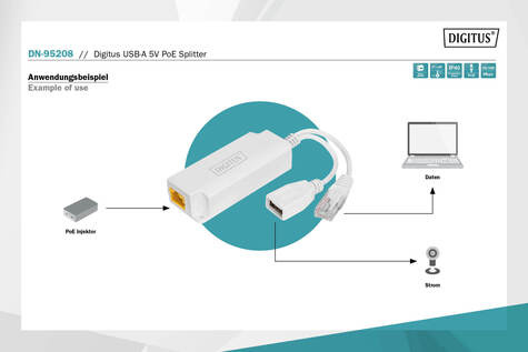 DIGITUS USB-A 5V PoE Splitter