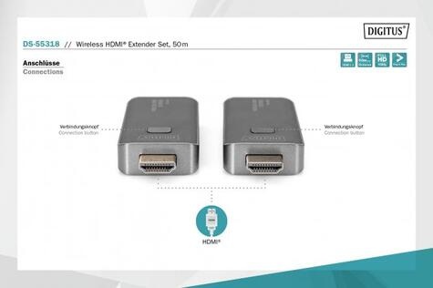 DIGITUS Wireless HDMI Extender set, 50 m - Wi-Fi 5