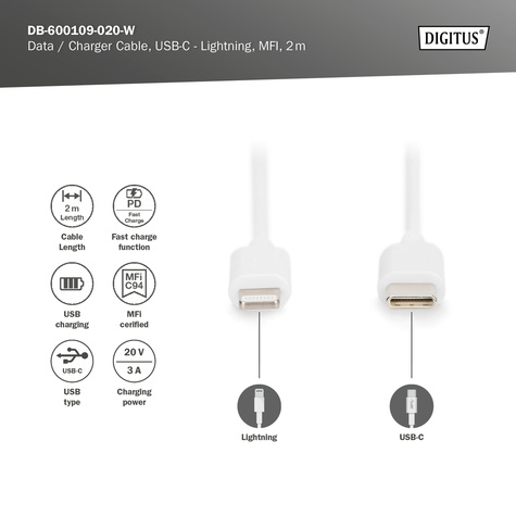 DIGITUS Lightning op USB-C - data-/laadkabel, MFI-gecertificeerd