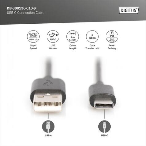 DIGITUS USB-C cable - USB Type A to USB-C - 1 m