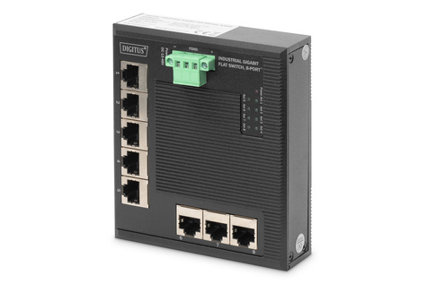 DIGITUS 8-poorts Gigabit Ethernet-netwerkschakelaar, plat, industrieel, onbeheerd