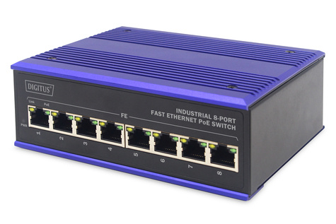 DIGITUS 8-poorts Fast Ethernet-netwerk PoE-switch, industrieel, onbeheerd