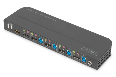 DIGITUS KVM-switch, 4-poorts, 4K60Hz, 4 x DP in, 1 x DP/HDMI uit