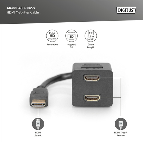 DIGITUS Adapter HDMI > 2x HDMI (ST-2xBU) 20cm Black