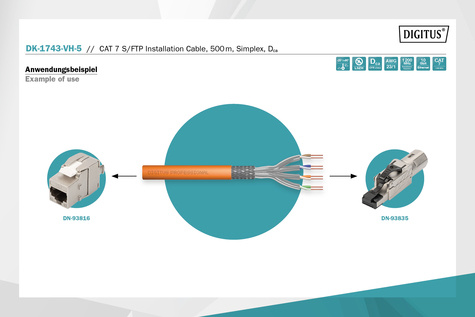 DIGITUS Instal-kab Cat7  S/FTP tw.Pair  500m orange AWG23/1