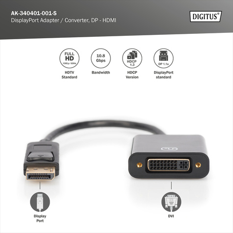 DIGITUS DisplayPort adapter / converter 0,15m vergrendeling