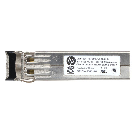 HPE HPE X120 - SFP (mini-GBIC) transceivermodule - 1GbE - 1000Base-SX - LC - voor HPE 3100, 36XX, 4200, 4500, 5120, 58XX, WX5002, FlexFabric 12902, FlexNetwork MSR3048