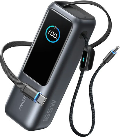 Anker Power Bank (25K 165W Built-In USB-C and Retractable Cable)