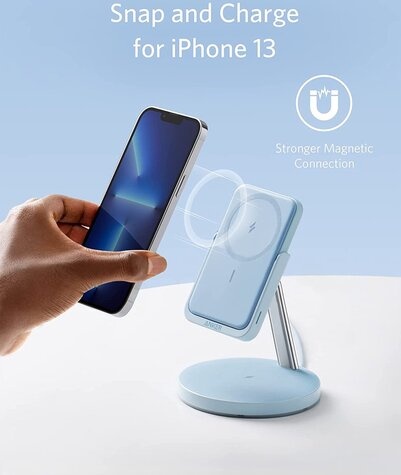 Anker PowerWave Mag-Go 2-in-1 Stand 5KBlue EUPlug
