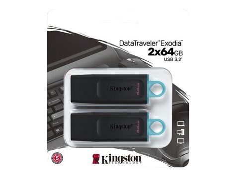 Kingston USB-Stick DataTraveler Exodia - USB 3.2 Gen 1 (3.1 Gen 1) - 2 pieces - 64 GB - Black